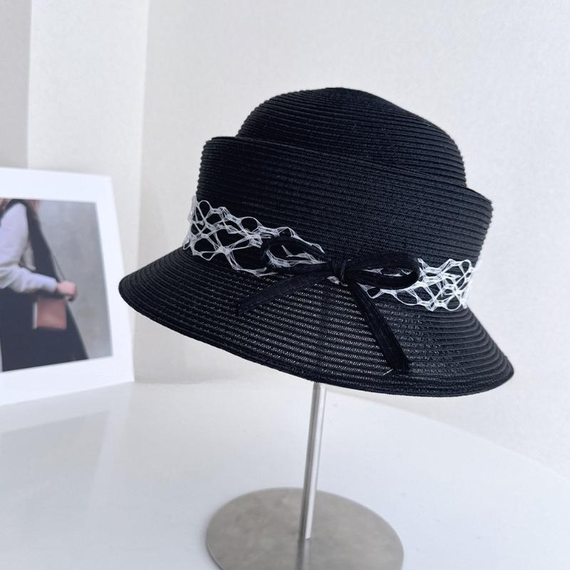 

Japanese Silk and linen Decoration Line Straw Hat Photography Hat Sunscreen UV Protection Beach Sun Visor Farmers Bow Straw Hats 56-58CM чорний