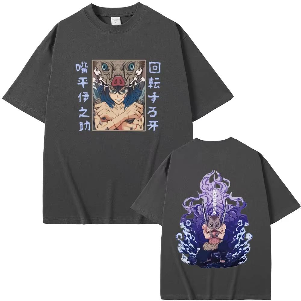 Anime Demon Slayer T-Shirts Hashibira Inosuke Grafik T-Shirt Sommer Herren Damen Kleidung Mode Lässig Übergroß Kurzärmlig