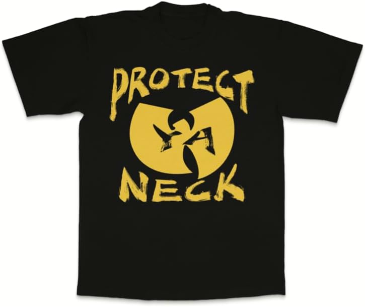 Wu-Tang Clan Protect Ya Neck T-Shirt Black with Gold Logo Design Hip-Hop Graphic Tee XL