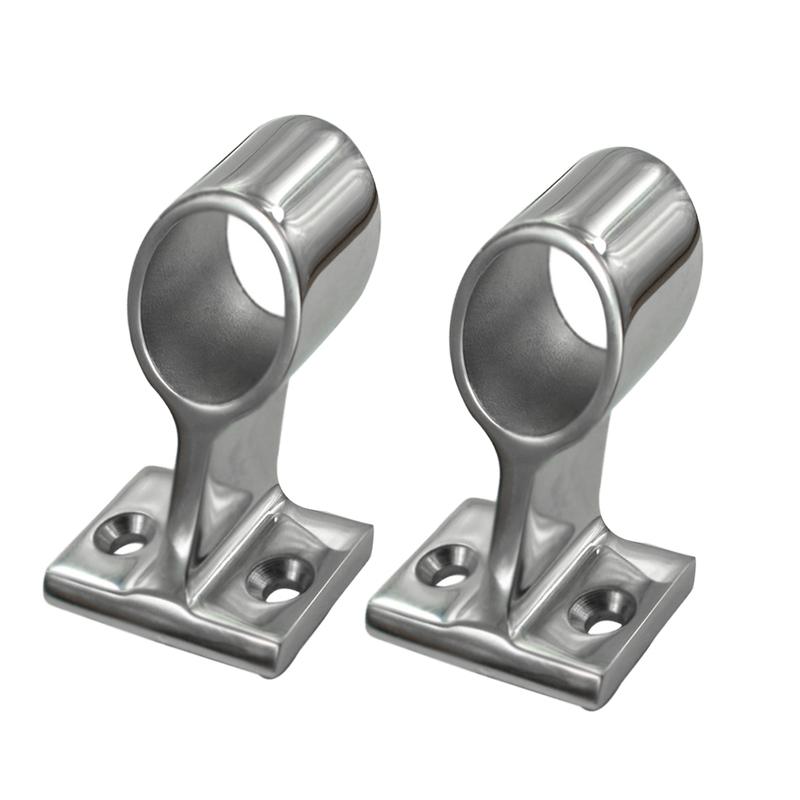 2Pcs Marine Boat 1" 25mm 60 Degree Center Base Stanchion Hand Rail Fitting Silver 316 Stainless Steel