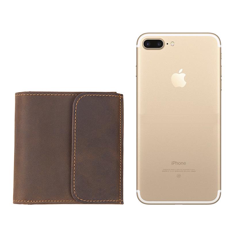 Jiamida Retro Men's Genuine Crazy Horse Leather RFID Wallet - Short, Multi-Card Coin Purse