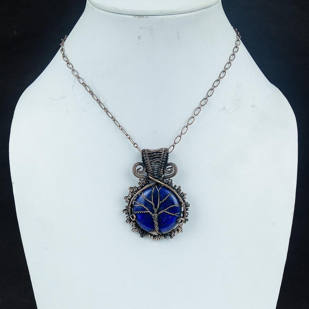Lapis Lazuli Pendant Handmade Gemstone Jewelry, 999 Copper Wire Wrapped Pendant ,Unique Design Jewelry Pendant