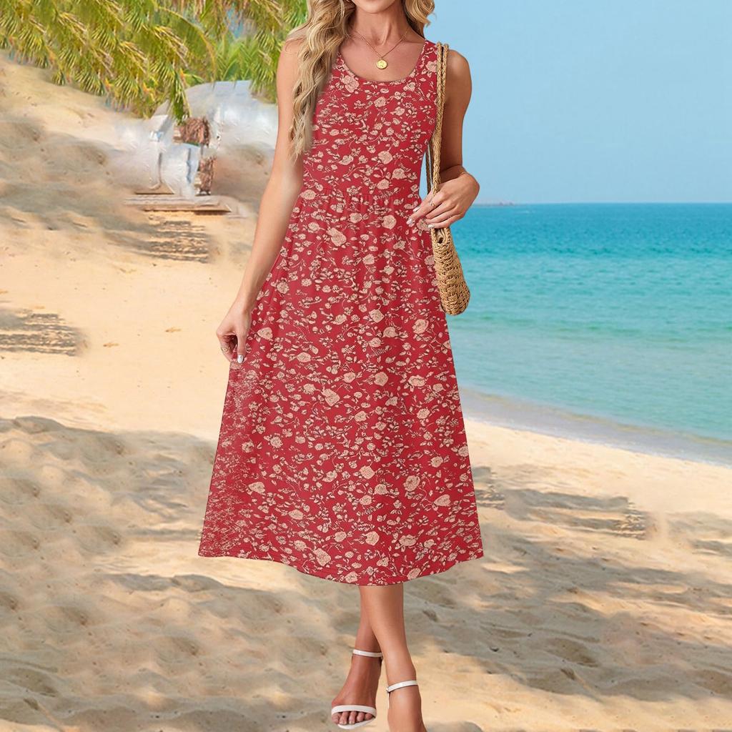 Modisches Damen-Sommerkleid, elegante Freizeitkleidung, Strandurlaub-Sonnenrock mit Taschen