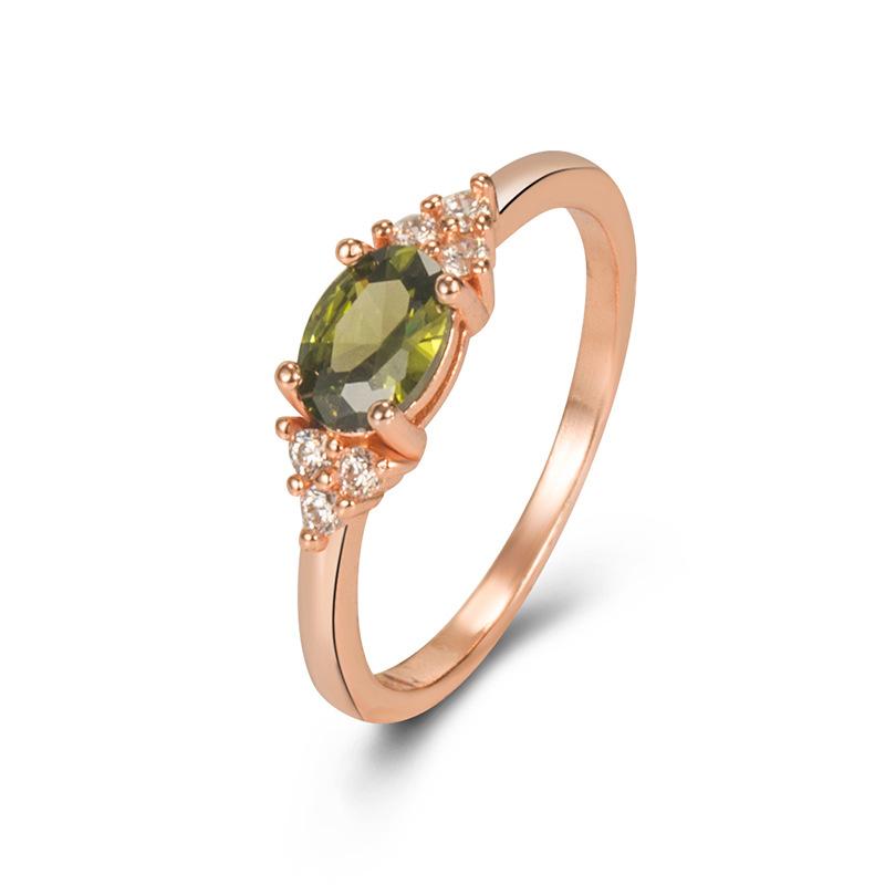 

2026 fashion rose gold peridot ring women s European and American light luxury inlaid zircon ring jewelry No. 10