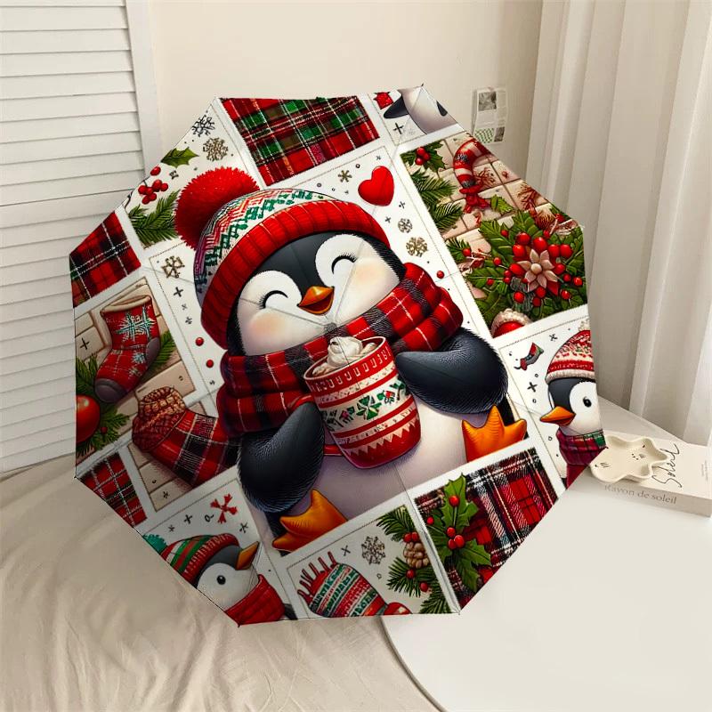 

1PC Christmas penguin Automatic Open/Close Umbrella with Windproof, 8-Rib Sturdy Canopy, Durable Ribs, Fashionable Design1272A