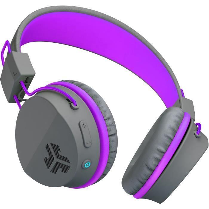 JLab Audio - JBuddies Studio Kids WirelessGrey/Purple - Casque Sans Fil - Bluetooth - Pliage Compact - Autonomie BT 24h