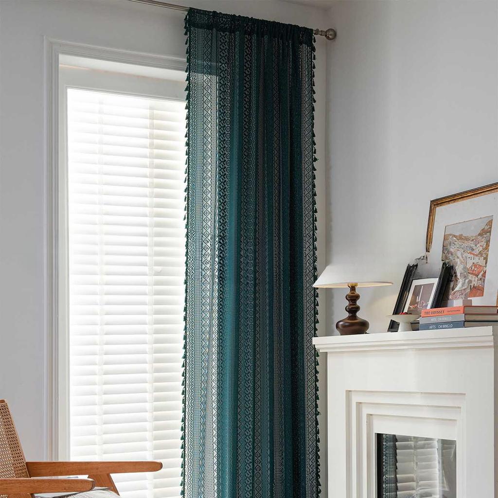 1PC Brocade Cotton Warp Knitted Craft Curtain with Tassels for Living Room Bedroom Home Decor
