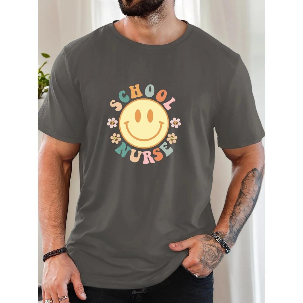 Male School Nurse Pattern Summer Casual Crew Neck Short T-Shirt
