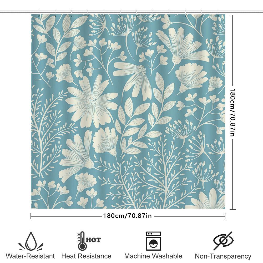 Vintage Blue White Flower Decorative Shower Curtain for Bathroom Home Decoration Waterproof Removable Modern Design