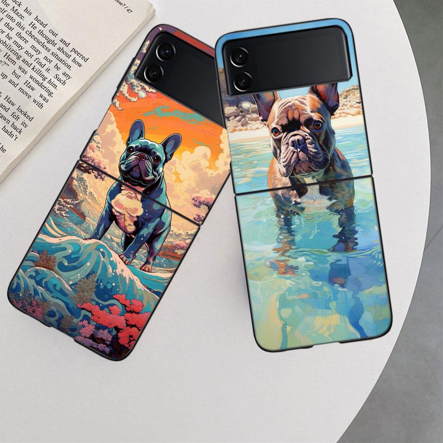 Französische Bulldogge Hund Mops Hülle Für Samsung Z Flip 6 5G Galaxy Z Flip 5 4 3 5G Schwarze Harte Handyhülle Luxuriöse PC Schale Coque