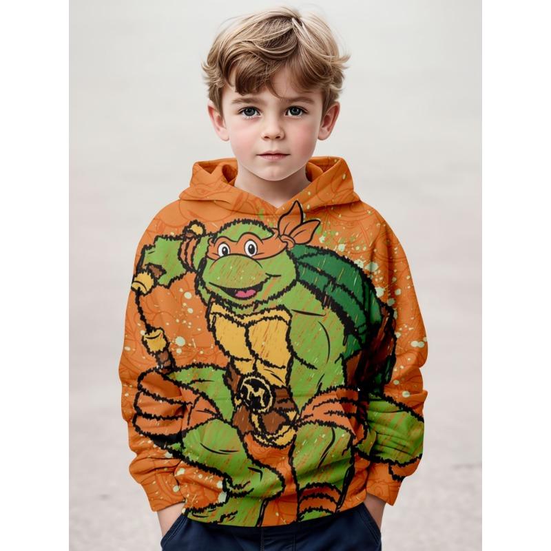 ETST0013 3D-geprint Ninja Turtle-patroon Kindersweatshirt met lange mouwen en capuchon en zakken voor jongens Buitensport- en vrijetijdstop 120