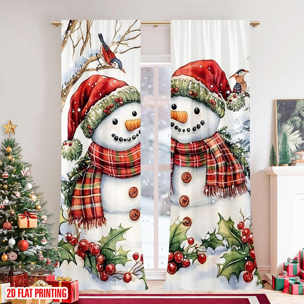 2 Stück 2D Flachdruck Frohe Weihnachten Beliebte Party Fenster Vorhänge Weihnachten Schneemann4 100% Polyester Ohne Strom Familie