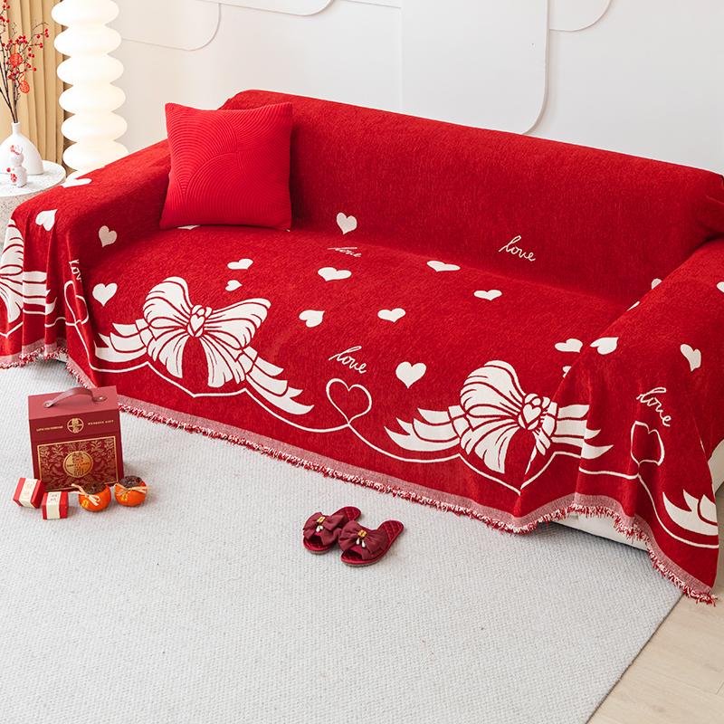 One-Piece Festive Bright Red Sofa Towel Housewarming Wedding New Year Holiday Cushion Four Seasons Universal Full Covered Sofa Cover Cloth