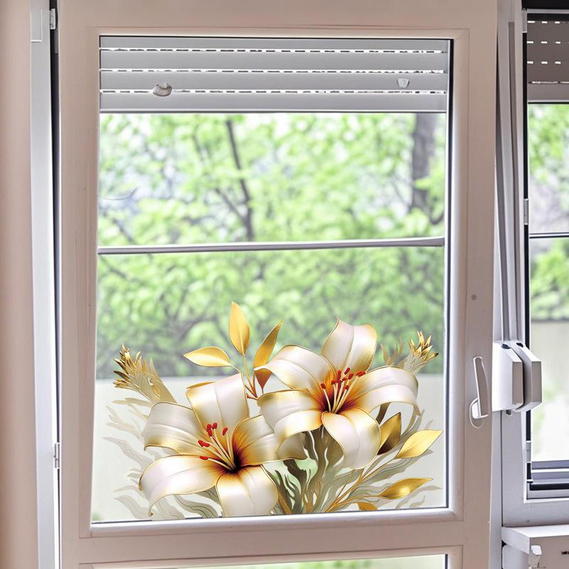 Lilienblumen Wandaufkleber für Fenster, Glastüren, Schminkspiegel, Heimdekoration, abnehmbar, selbstklebend