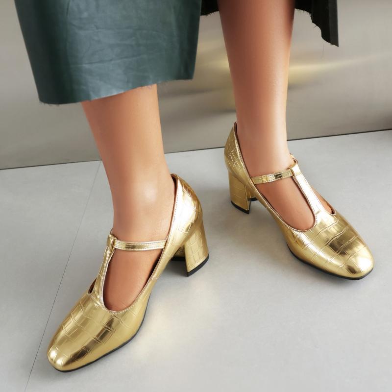 Classic High Heels Mary Janes Shoes Luxury Gold Silver Women's Heeled 2024 New T-strap Spring Pumps Wedding Party Dance Shoes