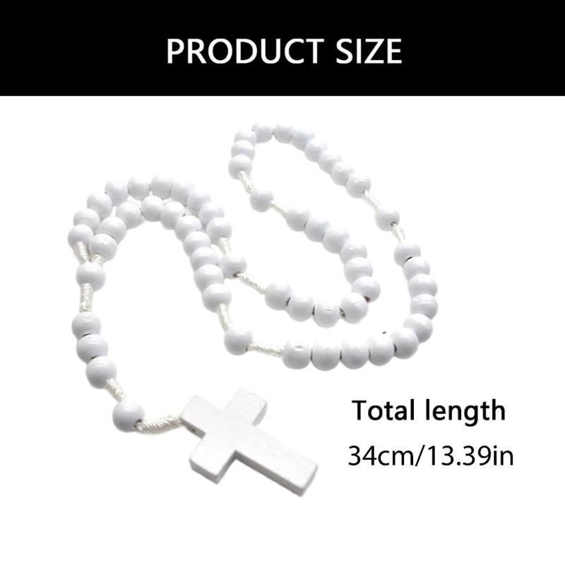 Wood Beads Rosary With White Beads and Crosses Pendants for Prayer Meditations Elegant Wood Grains Rosary Beads