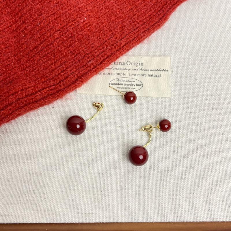 Women Elegant Two Ways Wearing Red Pearl 925 Silver Needle Stud Earrings
