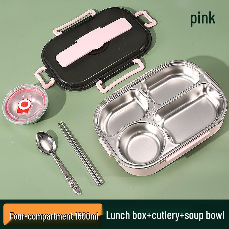 Large Stainless Steel Lunch Box with Lid and Soup Bowl, Insulated Meal Tray for Students and Office Workers