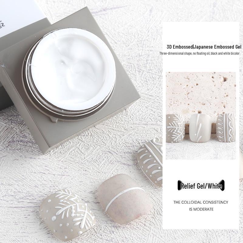 SULLMAR Japanese Style 3D Embossed Nail Art Gel: Black & White High Saturation Colors, 5g.