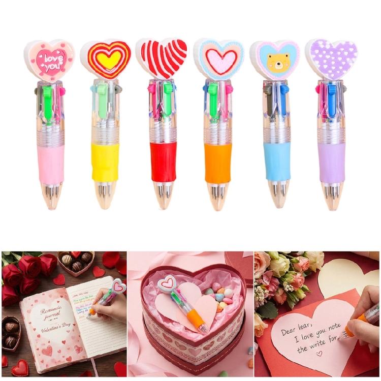 12Pcs Heart Shape Multicolored Pen 4-Color-in-1 Ballpoint Pen for Daily Note Taking Drawing and Classroom Exchange Gift
