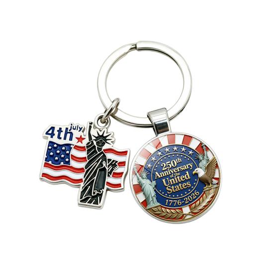 Pendentif Porte-clés, Porte-clés Double Pendentif Combiné, Porte-clés pour le 250e Anniversaire de la Fondation des États-Unis avec Anneau Métallique Épaissi