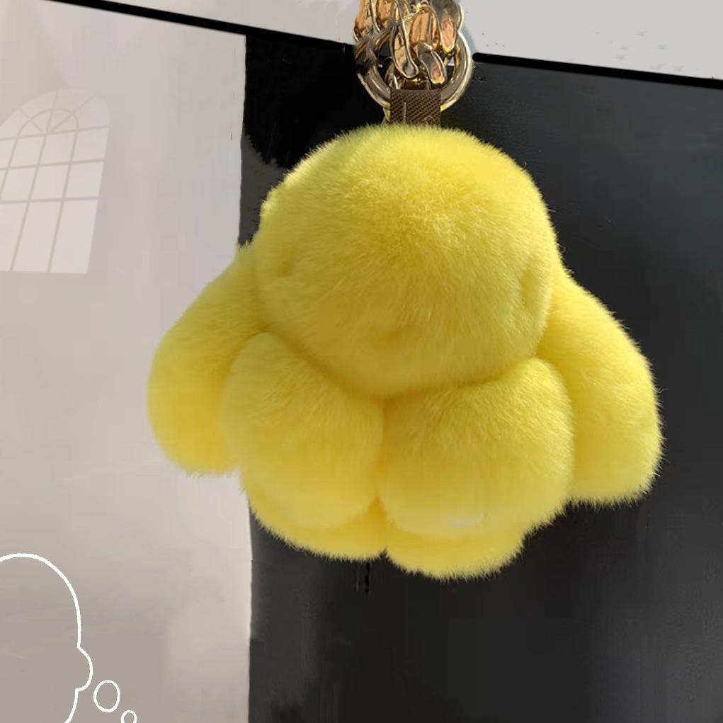 Cute Faux Mink Fur Plush Bunny Pendant Keychain Charm