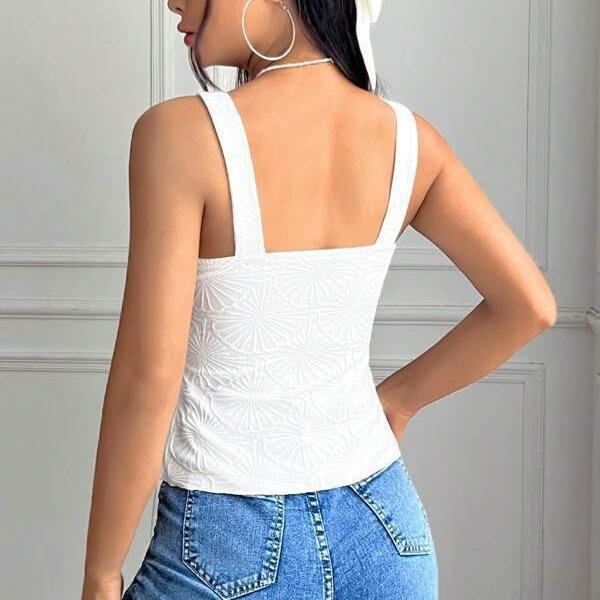Damski Letni Top Kamizelka na Ramiączkach Jednolity Kolor Żakardowy
