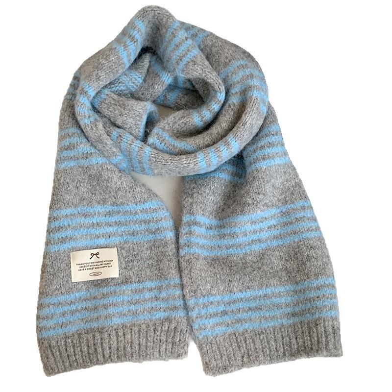 Korean High End Striped Wool Scarf for Women in Winter New Warm and Cold Proof Neck Shawl Knitted Scarf