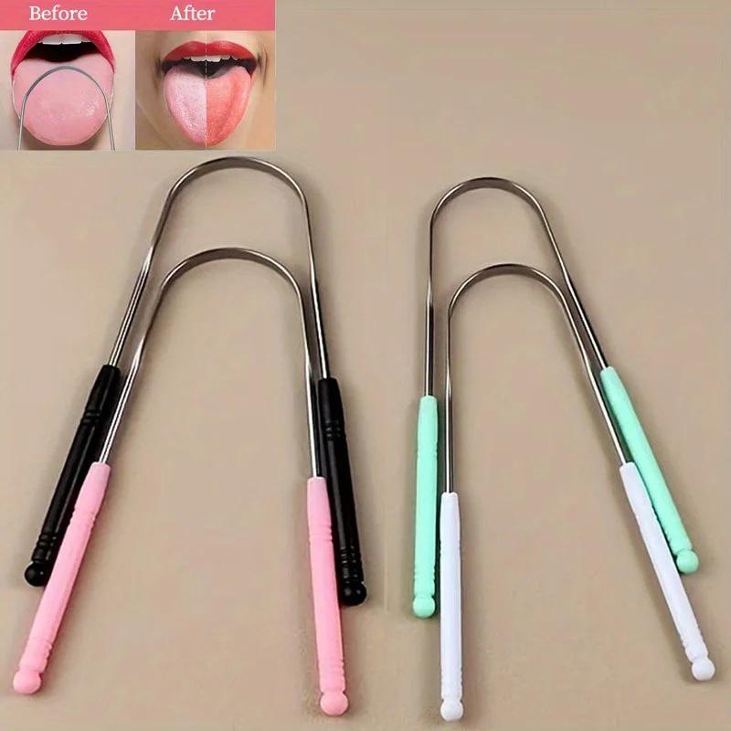 Stainless Steel U-Shaped Tongue Scraper and Brush Oral Cleaner