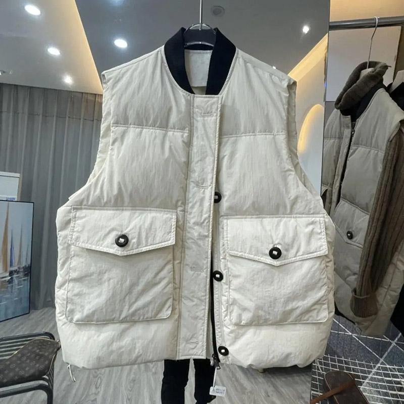

Vest for Women Oversize Thickened WinterLarge Pockets Solid Color Windproof Down Casual Sleeveless Tops Vest XXXL белый