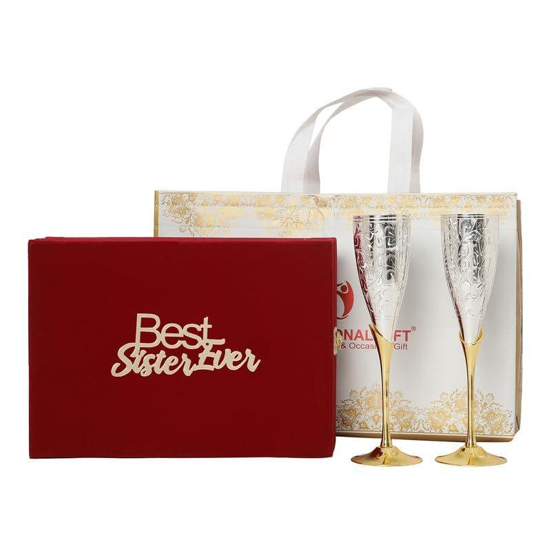 

Бокал для вина из нейзильбера/Набор бокалов для вина, 2 штуки, стекло с биркой «Лучшая сестра навсегда», с бархатной коробкой и сумкой для переноски