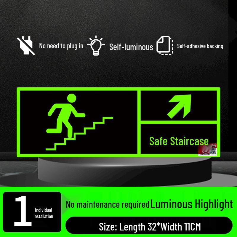 Fluorescent Fire Exit Sign - Self-Adhesive, No Wiring