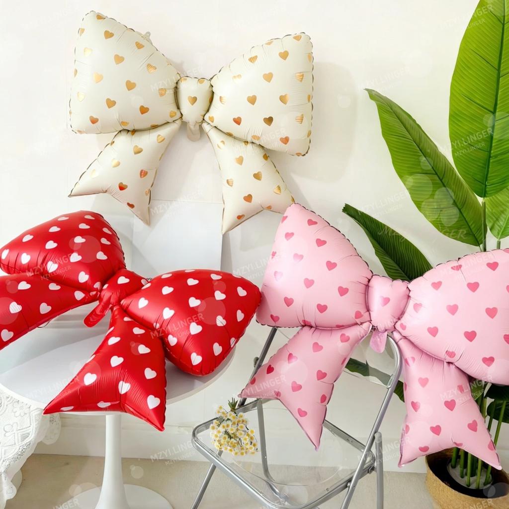 Love Print Bow Aluminum Film Balloon Pink Red Bow Balloon for Birthday Party Wedding Season Mother's Day Decoration Photo Props