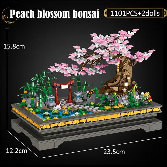 City Mini Pine Bonsai Ornaments Peach Blossom Building Blocks Sakura Decoration Potted Plant Figures Bricks Toy Children Gifts
