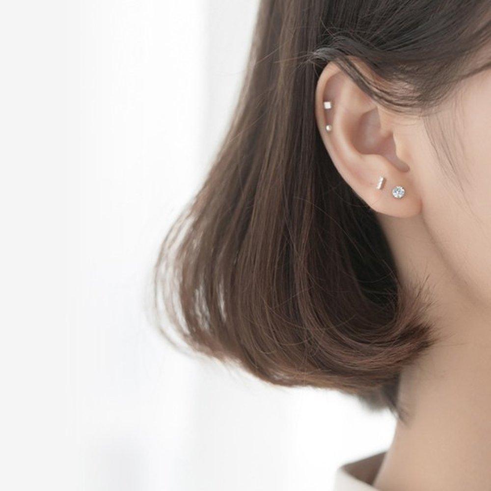 Hermosa:J E067 925 Silver Earrings, 5-Piece Set, Daily Cubic Mini Earrings