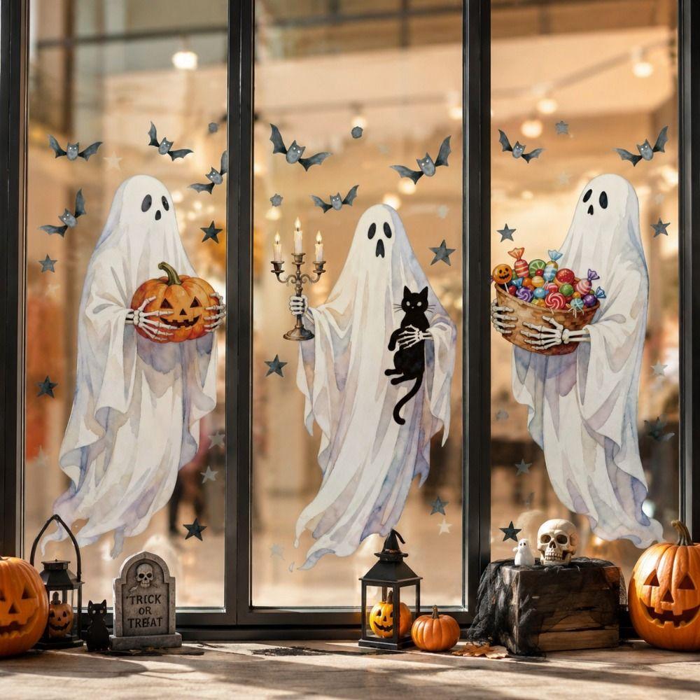 Cartoon Ghost Static Sticker Black Cat Pumpkin Window Clings Film Festival Supplies