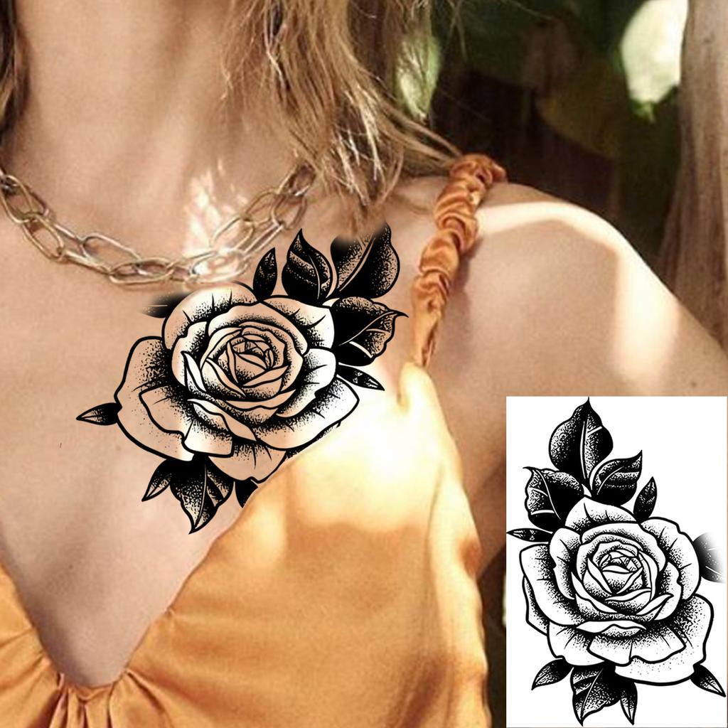 1 Foglio Rose Foglie a Falce Tatuaggi Temporanei Per Mani Collo Adulti, Adesivo Tatuaggio Finto Impermeabile Lunga Durata Realistico