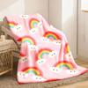 Pink Flannel Blanket with Rainbow And Clouds Design - Soft Breathable All-Season Throw for Home Office Camping - Lightweight Cozy