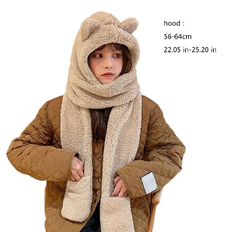 3 In 1 Girl Scarf Bear Hat Furry Caps Scarf with Gloves Set Winter Warm Headgear for Casual Outdoor Wear