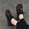 Johnature Genuine Leather Contrasting Color Flat Shoes Square Toe Stitched Lace Up Soft Soled Women's Shoes
