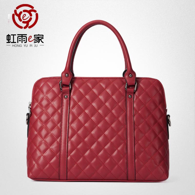 

Женская кожаная деловая сумка с ромбом, большая вместимость, офисная сумка для ноутбука, мужской деловой портфель бордовый