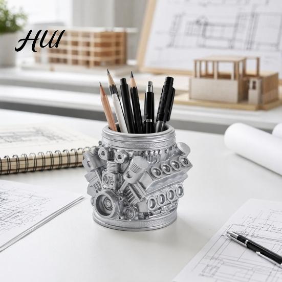 Retro Auto Engine Storage Holder Model Pen Pencil Holder, Creative Desk Organizer for Home Office, Workshop Desktop Accessory Stationery Gift