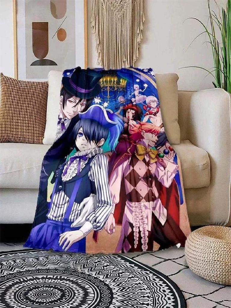 Soft Lightweight Cartoon Print Blanket Black Butler Design for Home Sofa Bedding Kids Gift Microfiber Throw