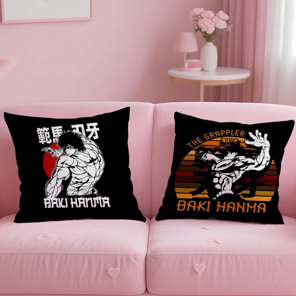 H-Hanma B-Baki Cushion Cover Soft Short Plush Double-Sided Printing Home Decor Machine Washable Pillow Case Gift