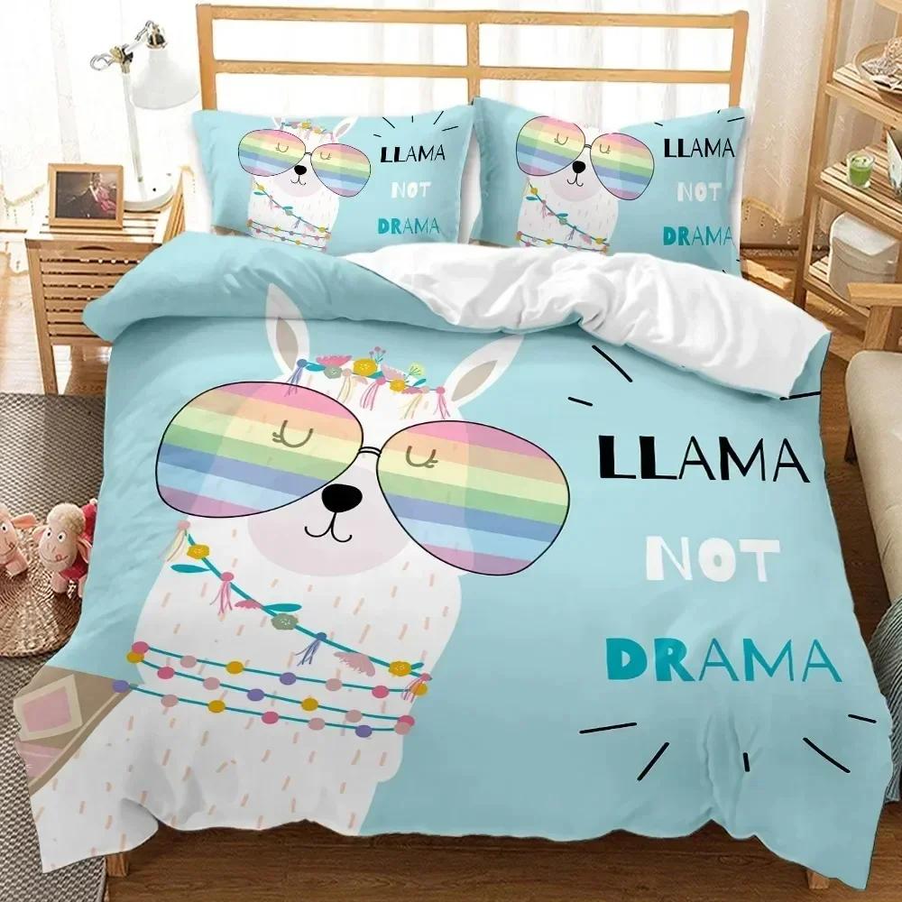 New Llama Duvet Cover Set Queen King Full Twin Size Cute Alpacas Bedding Set For 3D Polyester Quilt Cover Animal Comforter Cover