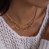 Uworld Classic Minimalist 18K Gold Color Plated Round White Zircon Paperclip Necklace Waterproof Stainless Steel Women Jewelry
