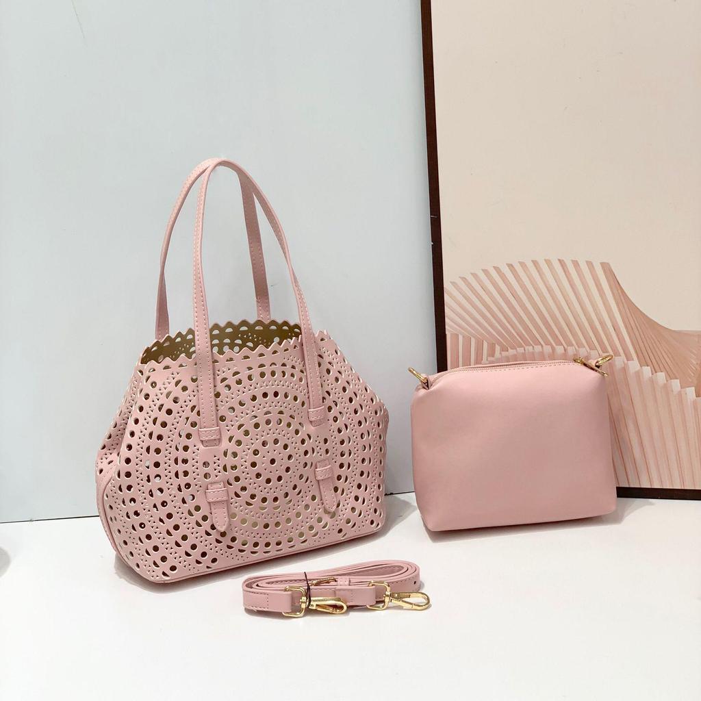 Cross-Border Carved Leather Handbag Set: Tote, Cosmetic Bag & Coin Purse