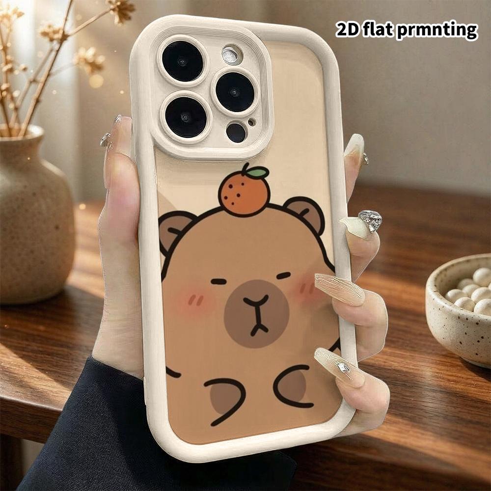 Phone Case: 2D Flat Design Suitable for iPhone 18 17 16 15 14 13 Pro Stepped Protective Case, Featuring an Orange Capybara On Top, Christmas and Hallo