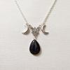 Gothic Sliver Color Triple Moon Goddess Black Glass Crystal Water Drop Pendant Necklace for Women Hallowmas Amulet Jewelry Gifts
