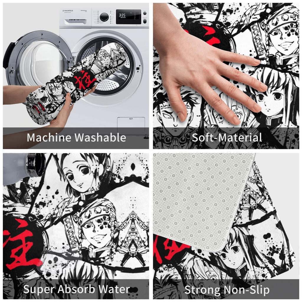 Tappetino Demon Slayer per Porta d'Ingresso Antiscivolo Assorbente per Interni Kimetsu No Yaiba Tappetino da Porta Tappeto per Cucina Balcone Ingresso